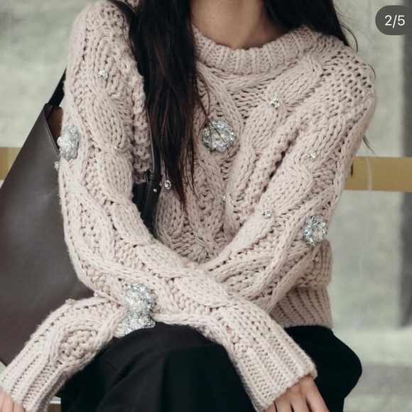 Zara NWT beaded rhinestone knit sweater 3920/188 - Picture 3 of 10